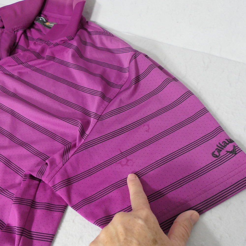 Callaway Mens Polo XXL Purple Striped Opti-Dri Gorpcore Athleisure Breathable - Picture 7 of 9